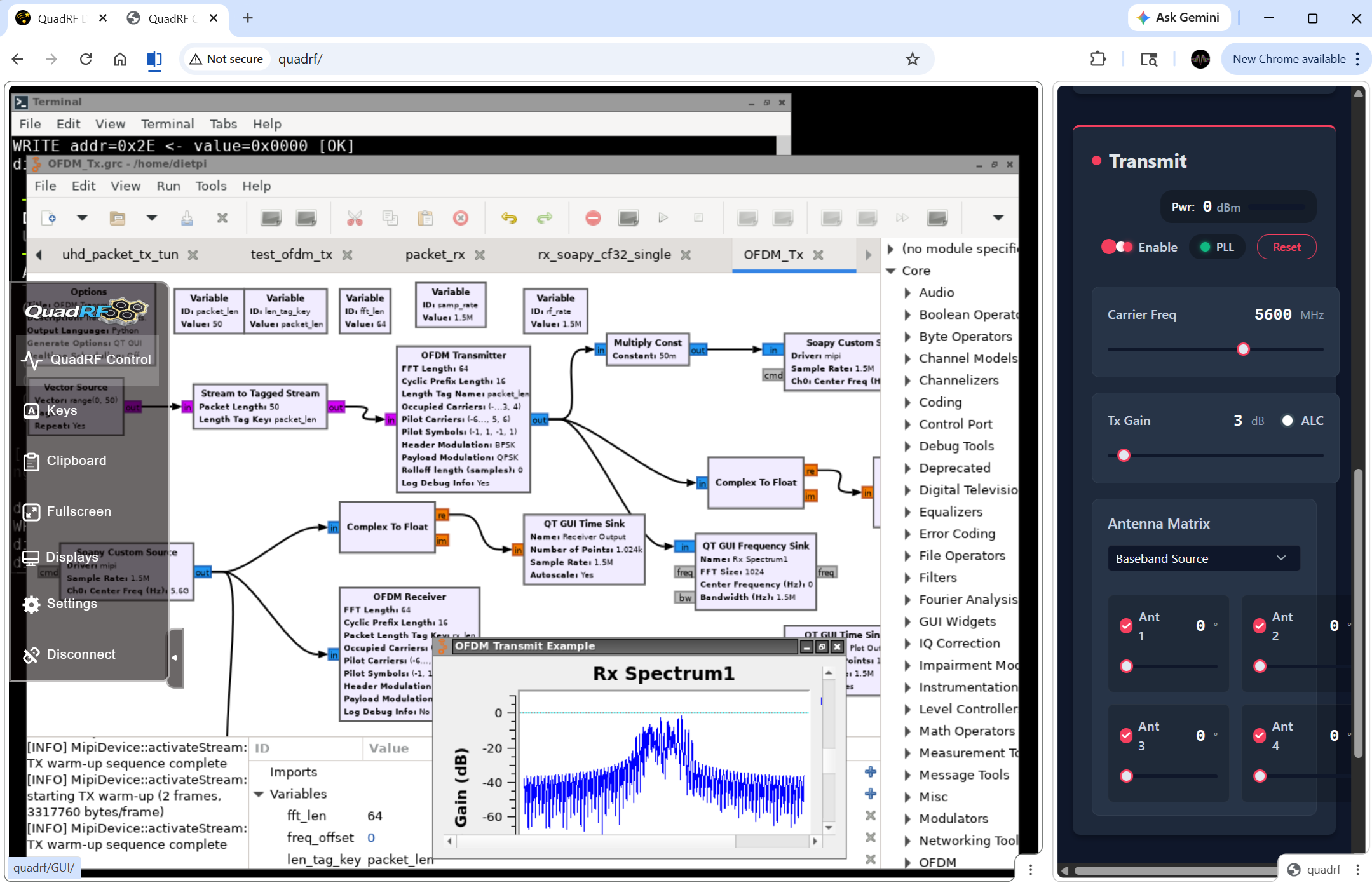 Controlling the QuadRF through web browser